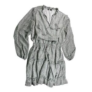 BTFBM‎ Sage Green Leopard Print Ruffle Mini Dress Women Large Long Sleeve